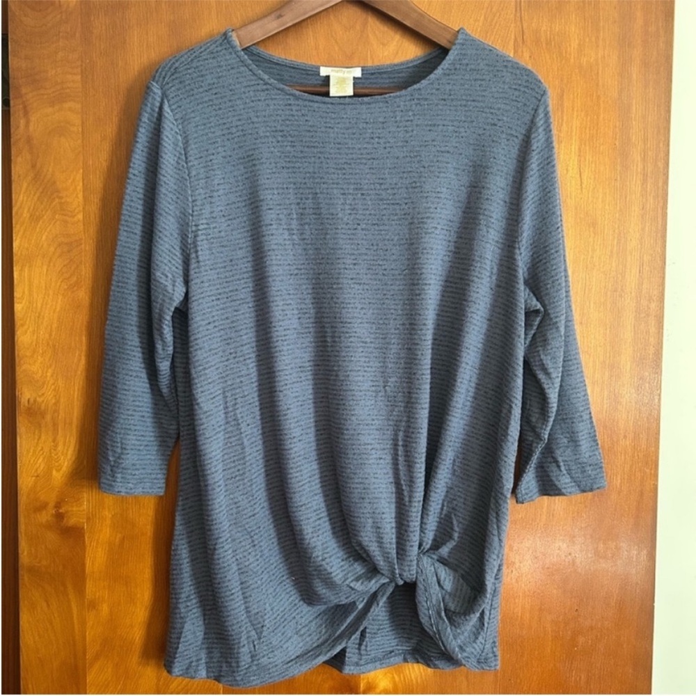 Matty M Twist Front Knit Tunic Top, Denim, Size L, NWT